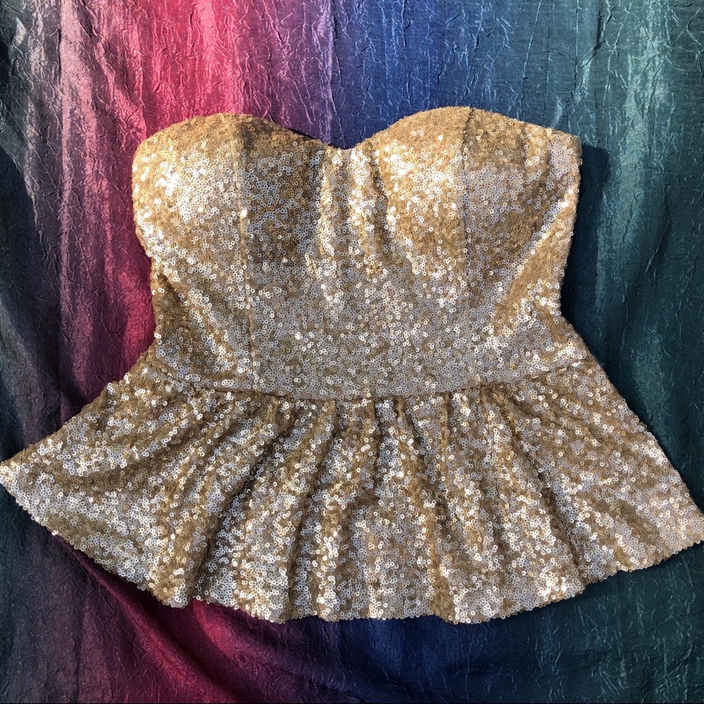 Forever 21 Gold Sequin peplum bustier top
